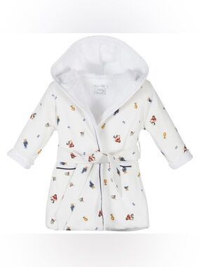 Ralph Lauren Bathrobe Baby Infant 3 Months Polo Bear White Plush Terry Luxury